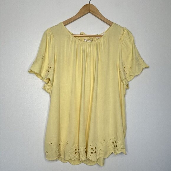 Lauren Conrad Blouse Size XXL Yellow Eyelet Boho - Picture 1 of 11
